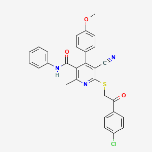 molecular formula C29H22ClN3O3S B4697679 6-{[2-(4-chlorophenyl)-2-oxoethyl]thio}-5-cyano-4-(4-methoxyphenyl)-2-methyl-N-phenylnicotinamide 
