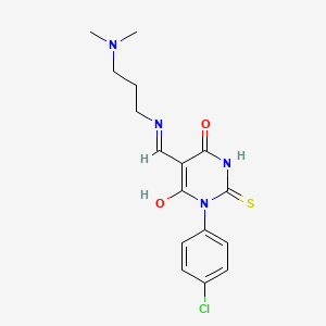 molecular formula C16H19ClN4O2S B4697709 1-(4-chlorophenyl)-5-({[3-(dimethylamino)propyl]amino}methylene)-2-thioxodihydro-4,6(1H,5H)-pyrimidinedione 