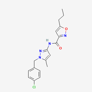 molecular formula C18H19ClN4O2 B4697776 N-[1-(4-chlorobenzyl)-5-methyl-1H-pyrazol-3-yl]-5-propyl-3-isoxazolecarboxamide 