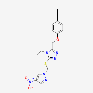 molecular formula C19H24N6O3S B4697843 3-[(4-tert-butylphenoxy)methyl]-4-ethyl-5-{[(4-nitro-1H-pyrazol-1-yl)methyl]thio}-4H-1,2,4-triazole 