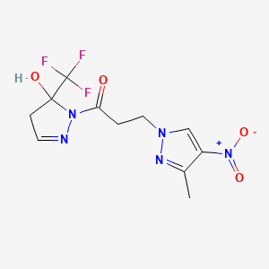 molecular formula C11H12F3N5O4 B4697853 1-[3-(3-methyl-4-nitro-1H-pyrazol-1-yl)propanoyl]-5-(trifluoromethyl)-4,5-dihydro-1H-pyrazol-5-ol 