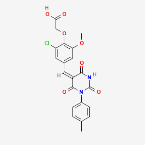molecular formula C21H17ClN2O7 B4697872 (2-chloro-6-methoxy-4-{[1-(4-methylphenyl)-2,4,6-trioxotetrahydro-5(2H)-pyrimidinylidene]methyl}phenoxy)acetic acid 