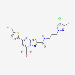 molecular formula C21H20ClF3N6OS B4698045 N-[3-(4-chloro-3-methyl-1H-pyrazol-1-yl)propyl]-5-(5-ethyl-2-thienyl)-7-(trifluoromethyl)pyrazolo[1,5-a]pyrimidine-2-carboxamide 