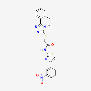 molecular formula C23H22N6O3S2 B4698101 2-{[4-ethyl-5-(2-methylphenyl)-4H-1,2,4-triazol-3-yl]thio}-N-[4-(4-methyl-3-nitrophenyl)-1,3-thiazol-2-yl]acetamide 