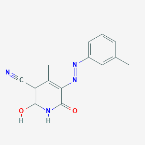 molecular formula C14H12N4O2 B469840 6-Hydroxy-4-methyl-5-[(3-methylphenyl)diazenyl]-2-oxo-1,2-dihydro-3-pyridinecarbonitrile 