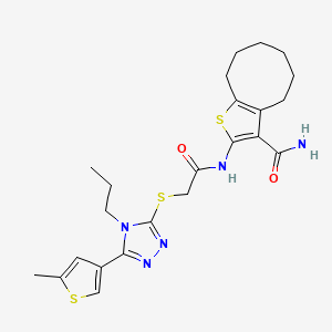 molecular formula C23H29N5O2S3 B4698421 2-[({[5-(5-methyl-3-thienyl)-4-propyl-4H-1,2,4-triazol-3-yl]thio}acetyl)amino]-4,5,6,7,8,9-hexahydrocycloocta[b]thiophene-3-carboxamide 