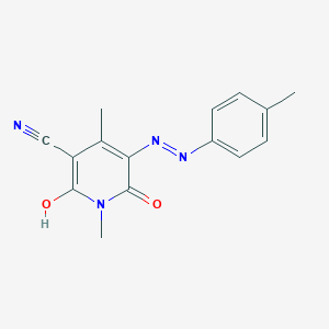molecular formula C15H14N4O2 B469843 6-Hydroxy-1,4-dimethyl-5-[(4-methylphenyl)diazenyl]-2-oxo-1,2-dihydro-3-pyridinecarbonitrile 