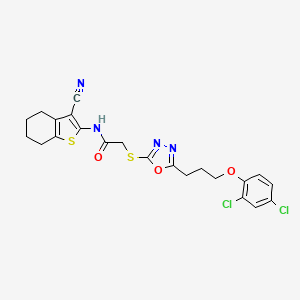 molecular formula C22H20Cl2N4O3S2 B4698589 N-(3-cyano-4,5,6,7-tetrahydro-1-benzothien-2-yl)-2-({5-[3-(2,4-dichlorophenoxy)propyl]-1,3,4-oxadiazol-2-yl}thio)acetamide 