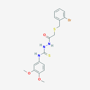 molecular formula C18H20BrN3O3S2 B4698764 2-{[(2-bromobenzyl)thio]acetyl}-N-(3,4-dimethoxyphenyl)hydrazinecarbothioamide 