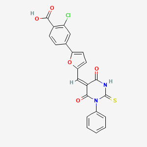 molecular formula C22H13ClN2O5S B4698883 2-chloro-4-{5-[(4,6-dioxo-1-phenyl-2-thioxotetrahydro-5(2H)-pyrimidinylidene)methyl]-2-furyl}benzoic acid 