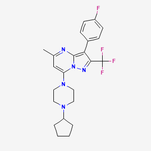molecular formula C23H25F4N5 B4698959 7-(4-cyclopentyl-1-piperazinyl)-3-(4-fluorophenyl)-5-methyl-2-(trifluoromethyl)pyrazolo[1,5-a]pyrimidine 