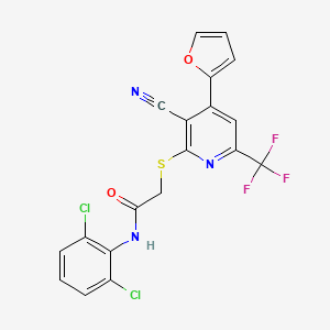 molecular formula C19H10Cl2F3N3O2S B4699079 2-{[3-cyano-4-(2-furyl)-6-(trifluoromethyl)-2-pyridinyl]thio}-N-(2,6-dichlorophenyl)acetamide 