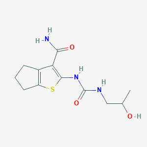 molecular formula C12H17N3O3S B4699147 2-({[(2-hydroxypropyl)amino]carbonyl}amino)-5,6-dihydro-4H-cyclopenta[b]thiophene-3-carboxamide 