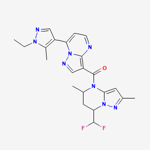 molecular formula C22H24F2N8O B4699192 3-{[7-(difluoromethyl)-2,5-dimethyl-6,7-dihydropyrazolo[1,5-a]pyrimidin-4(5H)-yl]carbonyl}-7-(1-ethyl-5-methyl-1H-pyrazol-4-yl)pyrazolo[1,5-a]pyrimidine 