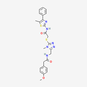 molecular formula C25H26N6O3S2 B4699204 2-(4-甲氧基苯基)-N-{[4-甲基-5-({2-[(5-甲基-4-苯基-1,3-噻唑-2-基)氨基]-2-氧代乙基}硫)-4H-1,2,4-三唑-3-基]甲基}乙酰胺 