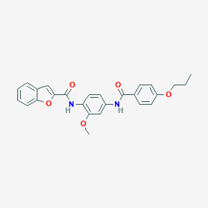 molecular formula C26H24N2O5 B469927 N-(2-methoxy-4-{[(4-propoxyphenyl)carbonyl]amino}phenyl)-1-benzofuran-2-carboxamide CAS No. 445410-16-2