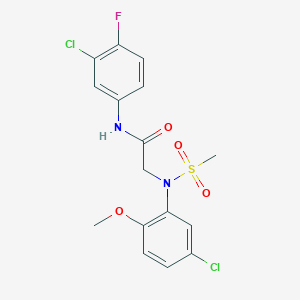 molecular formula C16H15Cl2FN2O4S B4699314 N~1~-(3-chloro-4-fluorophenyl)-N~2~-(5-chloro-2-methoxyphenyl)-N~2~-(methylsulfonyl)glycinamide 