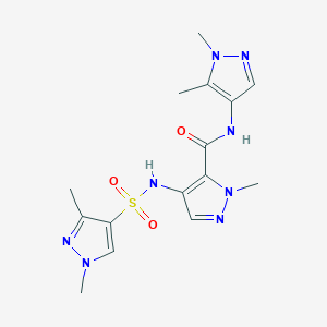 molecular formula C15H20N8O3S B4699837 N-(1,5-dimethyl-1H-pyrazol-4-yl)-4-{[(1,3-dimethyl-1H-pyrazol-4-yl)sulfonyl]amino}-1-methyl-1H-pyrazole-5-carboxamide 
