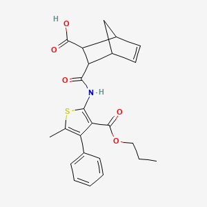 molecular formula C24H25NO5S B4699892 3-({[5-methyl-4-phenyl-3-(propoxycarbonyl)-2-thienyl]amino}carbonyl)bicyclo[2.2.1]hept-5-ene-2-carboxylic acid 