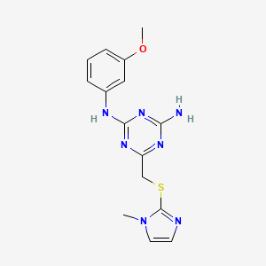 molecular formula C15H17N7OS B4699966 N-(3-methoxyphenyl)-6-{[(1-methyl-1H-imidazol-2-yl)thio]methyl}-1,3,5-triazine-2,4-diamine 