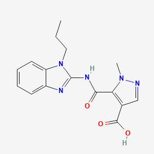 molecular formula C16H17N5O3 B4699990 1-methyl-5-{[(1-propyl-1H-benzimidazol-2-yl)amino]carbonyl}-1H-pyrazole-4-carboxylic acid 