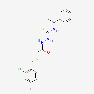 molecular formula C18H19ClFN3OS2 B4700041 2-{[(2-chloro-4-fluorobenzyl)thio]acetyl}-N-(1-phenylethyl)hydrazinecarbothioamide 
