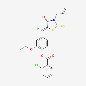 molecular formula C22H18ClNO4S2 B4700089 4-[(3-allyl-4-oxo-2-thioxo-1,3-thiazolidin-5-ylidene)methyl]-2-ethoxyphenyl 2-chlorobenzoate 