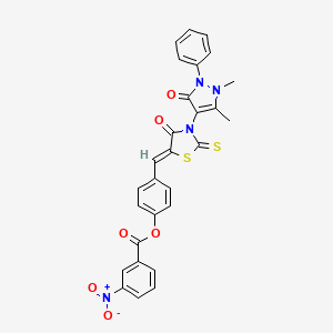molecular formula C28H20N4O6S2 B4700169 4-{[3-(1,5-dimethyl-3-oxo-2-phenyl-2,3-dihydro-1H-pyrazol-4-yl)-4-oxo-2-thioxo-1,3-thiazolidin-5-ylidene]methyl}phenyl 3-nitrobenzoate 