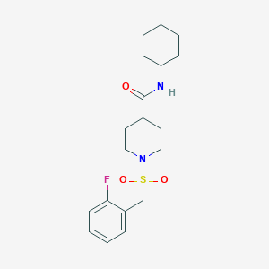 molecular formula C19H27FN2O3S B4700179 N-cyclohexyl-1-[(2-fluorobenzyl)sulfonyl]-4-piperidinecarboxamide 