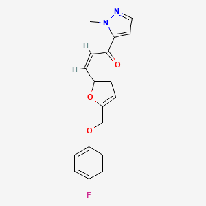 molecular formula C18H15FN2O3 B4700377 3-{5-[(4-fluorophenoxy)methyl]-2-furyl}-1-(1-methyl-1H-pyrazol-5-yl)-2-propen-1-one 