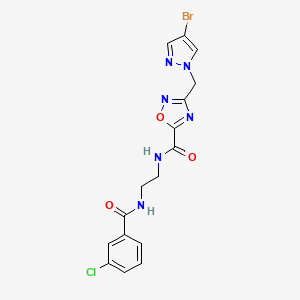 molecular formula C16H14BrClN6O3 B4700381 3-[(4-bromo-1H-pyrazol-1-yl)methyl]-N-{2-[(3-chlorobenzoyl)amino]ethyl}-1,2,4-oxadiazole-5-carboxamide 