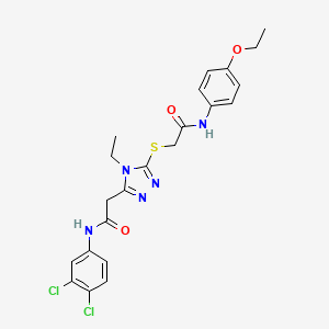 molecular formula C22H23Cl2N5O3S B4700454 2-[(5-{2-[(3,4-dichlorophenyl)amino]-2-oxoethyl}-4-ethyl-4H-1,2,4-triazol-3-yl)thio]-N-(4-ethoxyphenyl)acetamide 