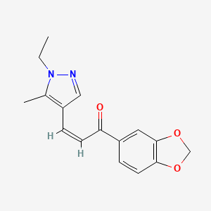 molecular formula C16H16N2O3 B4700456 1-(1,3-benzodioxol-5-yl)-3-(1-ethyl-5-methyl-1H-pyrazol-4-yl)-2-propen-1-one 