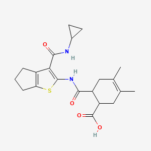 molecular formula C21H26N2O4S B4700484 6-[({3-[(cyclopropylamino)carbonyl]-5,6-dihydro-4H-cyclopenta[b]thien-2-yl}amino)carbonyl]-3,4-dimethyl-3-cyclohexene-1-carboxylic acid 