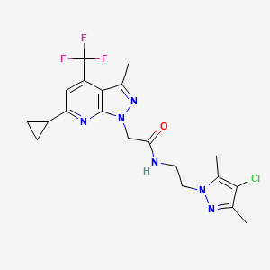 molecular formula C20H22ClF3N6O B4700635 N-[2-(4-chloro-3,5-dimethyl-1H-pyrazol-1-yl)ethyl]-2-[6-cyclopropyl-3-methyl-4-(trifluoromethyl)-1H-pyrazolo[3,4-b]pyridin-1-yl]acetamide 