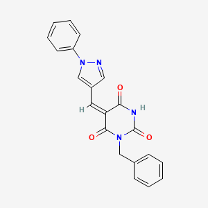 molecular formula C21H16N4O3 B4700727 1-benzyl-5-[(1-phenyl-1H-pyrazol-4-yl)methylene]-2,4,6(1H,3H,5H)-pyrimidinetrione 