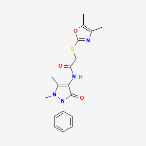 molecular formula C18H20N4O3S B4700805 2-[(4,5-dimethyl-1,3-oxazol-2-yl)thio]-N-(1,5-dimethyl-3-oxo-2-phenyl-2,3-dihydro-1H-pyrazol-4-yl)acetamide 