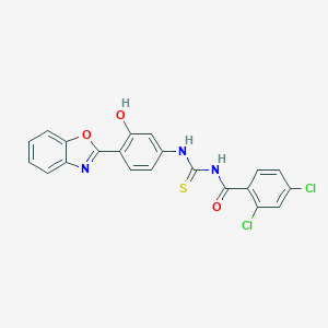 molecular formula C21H13Cl2N3O3S B470123 N-{[4-(1,3-benzoxazol-2-yl)-3-hydroxyphenyl]carbamothioyl}-2,4-dichlorobenzamide CAS No. 385393-56-6
