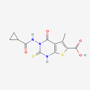 molecular formula C12H11N3O4S2 B4701234 3-[(cyclopropylcarbonyl)amino]-2-mercapto-5-methyl-4-oxo-3,4-dihydrothieno[2,3-d]pyrimidine-6-carboxylic acid 