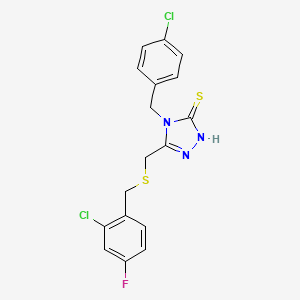 molecular formula C17H14Cl2FN3S2 B4701441 4-(4-chlorobenzyl)-5-{[(2-chloro-4-fluorobenzyl)thio]methyl}-4H-1,2,4-triazole-3-thiol 