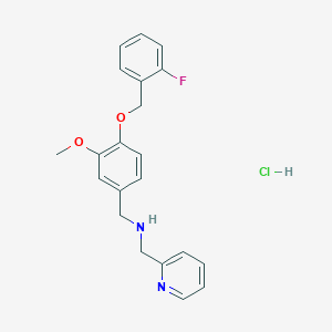 molecular formula C21H22ClFN2O2 B4701455 {4-[(2-fluorobenzyl)oxy]-3-methoxybenzyl}(2-pyridinylmethyl)amine hydrochloride 