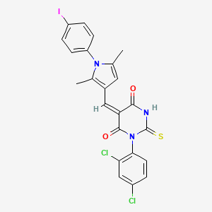 molecular formula C23H16Cl2IN3O2S B4701518 1-(2,4-dichlorophenyl)-5-{[1-(4-iodophenyl)-2,5-dimethyl-1H-pyrrol-3-yl]methylene}-2-thioxodihydro-4,6(1H,5H)-pyrimidinedione 