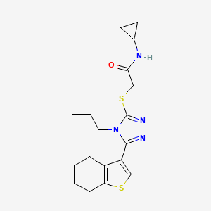 molecular formula C18H24N4OS2 B4701618 N-cyclopropyl-2-{[4-propyl-5-(4,5,6,7-tetrahydro-1-benzothien-3-yl)-4H-1,2,4-triazol-3-yl]thio}acetamide 