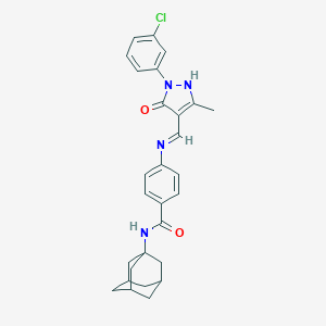 molecular formula C28H29ClN4O2 B470177 N-(1-adamantyl)-4-({[1-(3-chlorophenyl)-3-methyl-5-oxo-1,5-dihydro-4H-pyrazol-4-ylidene]methyl}amino)benzamide 