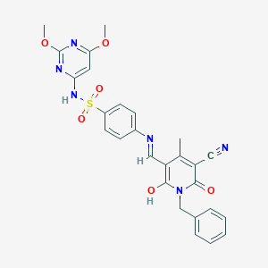 molecular formula C27H24N6O6S B470180 4-{[(1-benzyl-5-cyano-4-methyl-2,6-dioxo-1,6-dihydropyridin-3(2H)-ylidene)methyl]amino}-N-(2,6-dimethoxypyrimidin-4-yl)benzenesulfonamide 