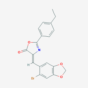 molecular formula C19H14BrNO4 B470181 4-[(6-bromo-1,3-benzodioxol-5-yl)methylene]-2-(4-ethylphenyl)-1,3-oxazol-5(4H)-one CAS No. 378764-85-3