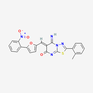 molecular formula C23H15N5O4S B4701820 5-imino-2-(2-methylphenyl)-6-{[5-(2-nitrophenyl)-2-furyl]methylene}-5,6-dihydro-7H-[1,3,4]thiadiazolo[3,2-a]pyrimidin-7-one 