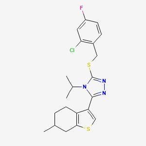 molecular formula C21H23ClFN3S2 B4702082 3-[(2-chloro-4-fluorobenzyl)thio]-4-isopropyl-5-(6-methyl-4,5,6,7-tetrahydro-1-benzothien-3-yl)-4H-1,2,4-triazole 