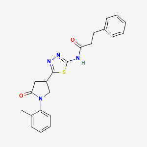 molecular formula C22H22N4O2S B4702115 N-{5-[1-(2-methylphenyl)-5-oxo-3-pyrrolidinyl]-1,3,4-thiadiazol-2-yl}-3-phenylpropanamide 