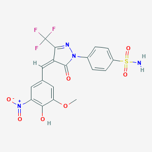 molecular formula C18H13F3N4O7S B470214 4-[4-{4-hydroxy-3-nitro-5-methoxybenzylidene}-5-oxo-3-(trifluoromethyl)-4,5-dihydro-1H-pyrazol-1-yl]benzenesulfonamide 